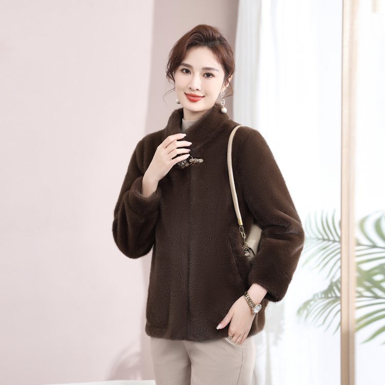 新款妈妈冬装外套仿水貂绒大衣棉袄中老年人女秋冬季