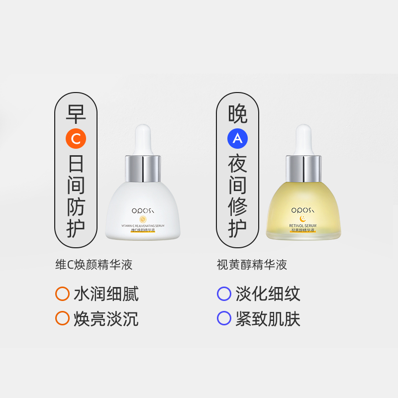 OPOSI早C晚A精华液维C视黄醇淡纹提亮肤色双重修护精华紧致肌肤