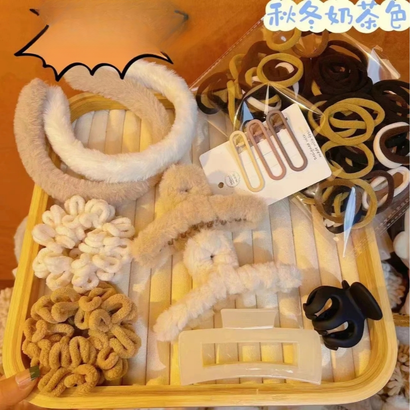 111件套发圈发夹奶茶色头饰抓夹小夹子发箍橡皮筋头绳