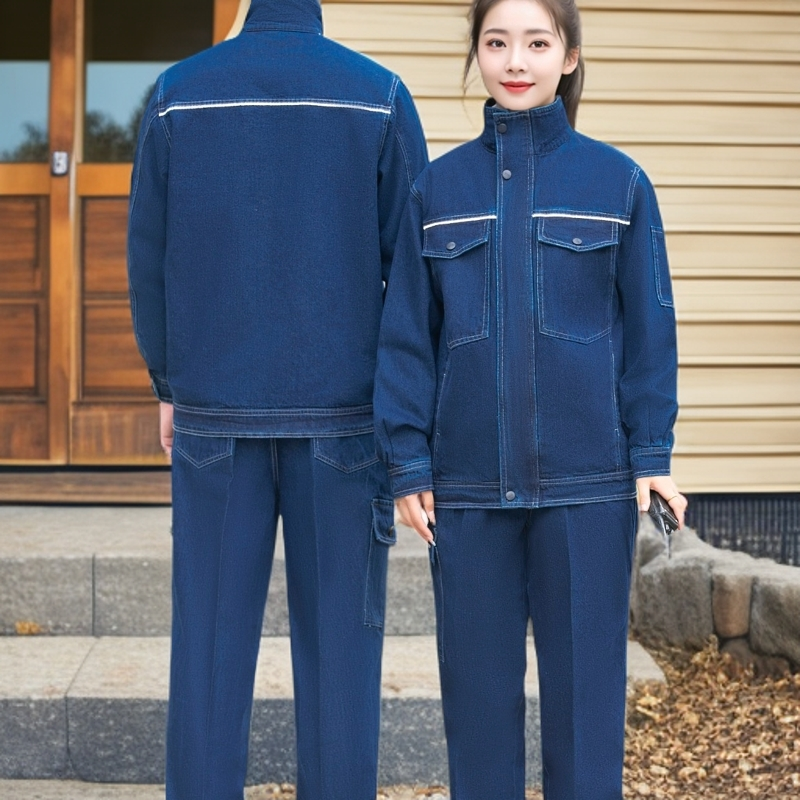 春秋套装耐磨防烫牛仔工装制服电焊工汽修长袖加厚耐脏上衣秋冬