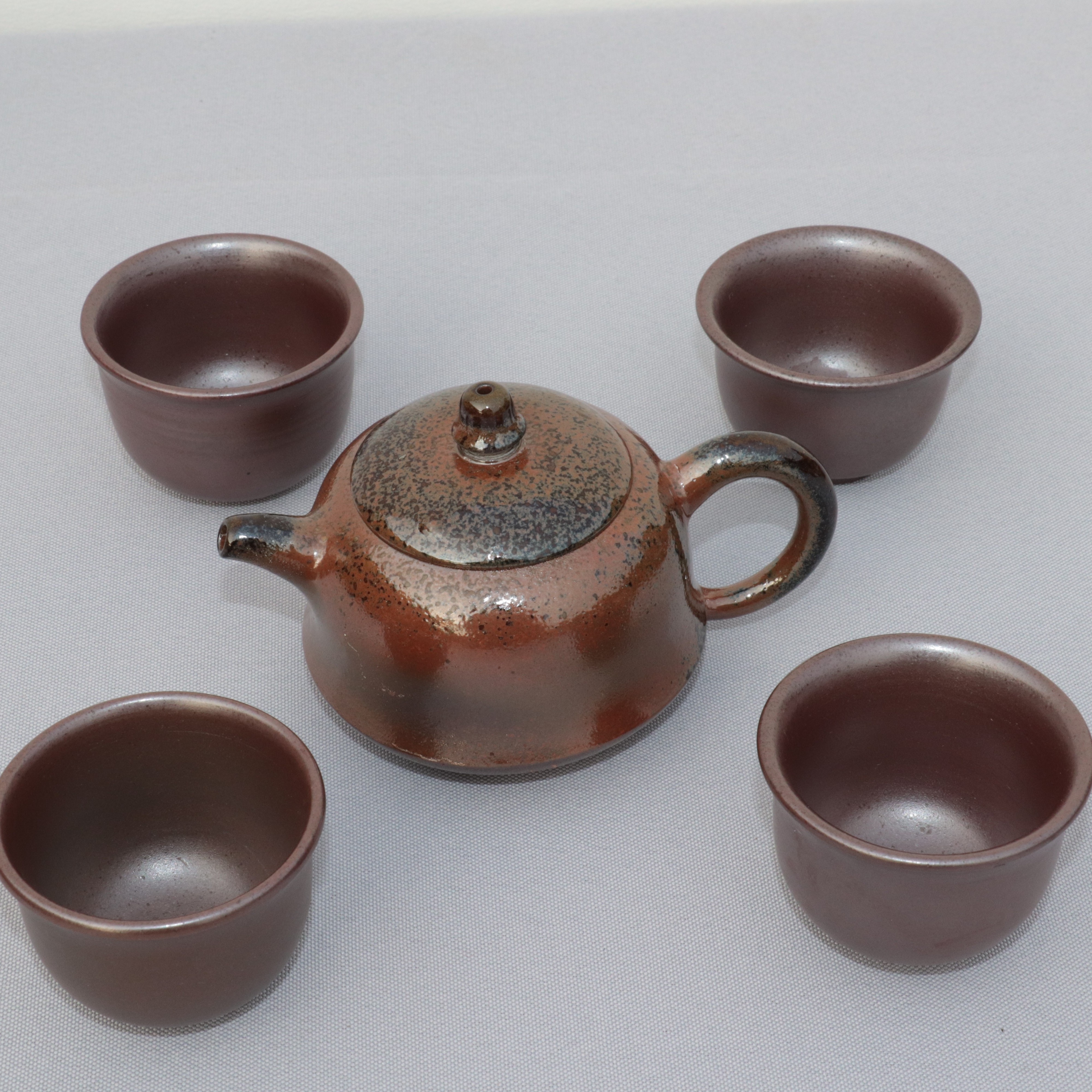 （微瑕）桂林紫陶中式茶具龙窑柴烧陶瓷纯手工一壶四杯茶具家用茶杯