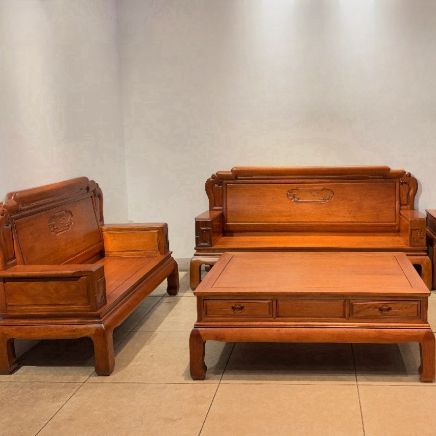 厂家直销新古典全榫卯菠萝格木实木沙发客厅组合新中式冬夏整装