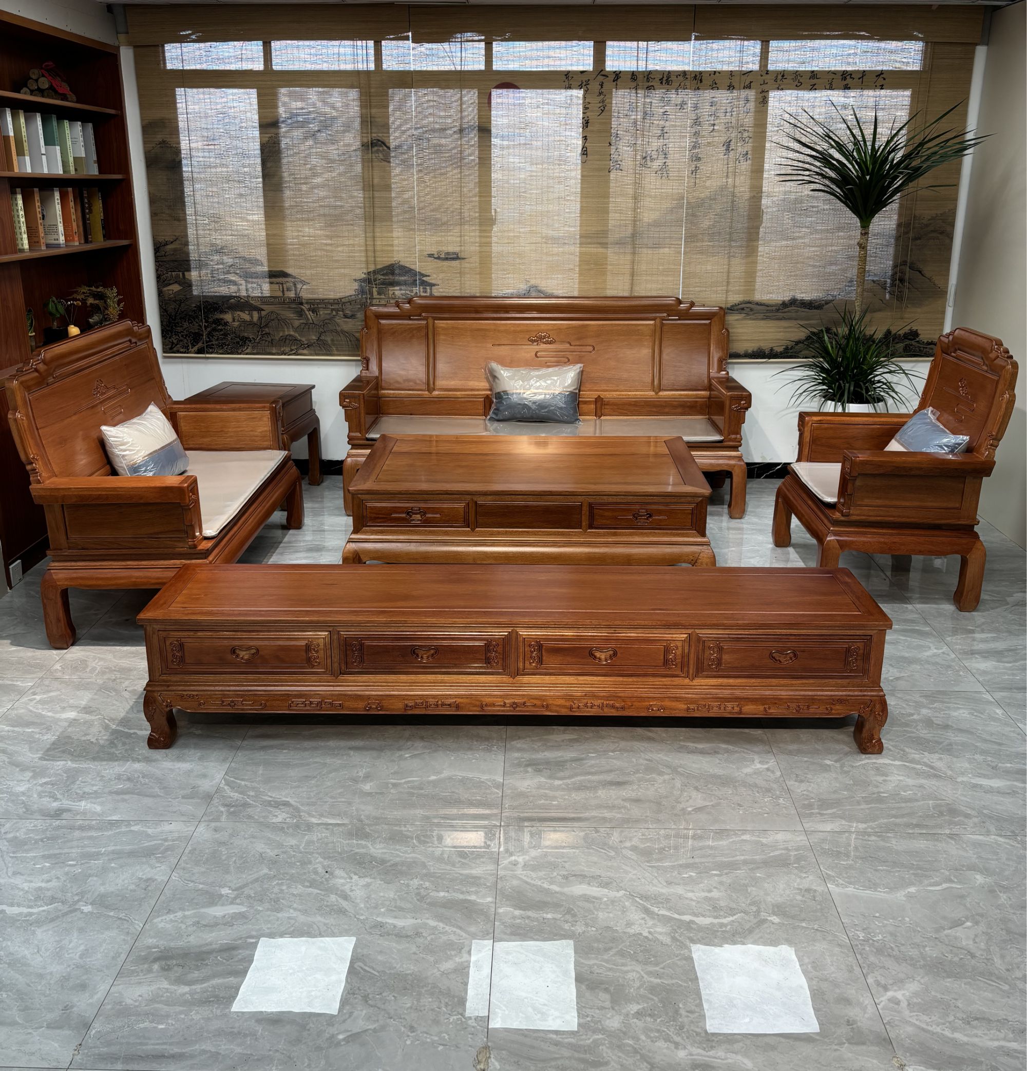 直销中式新古典实木沙发全榫卯菠萝格木客厅组合冬夏两用雕花全套