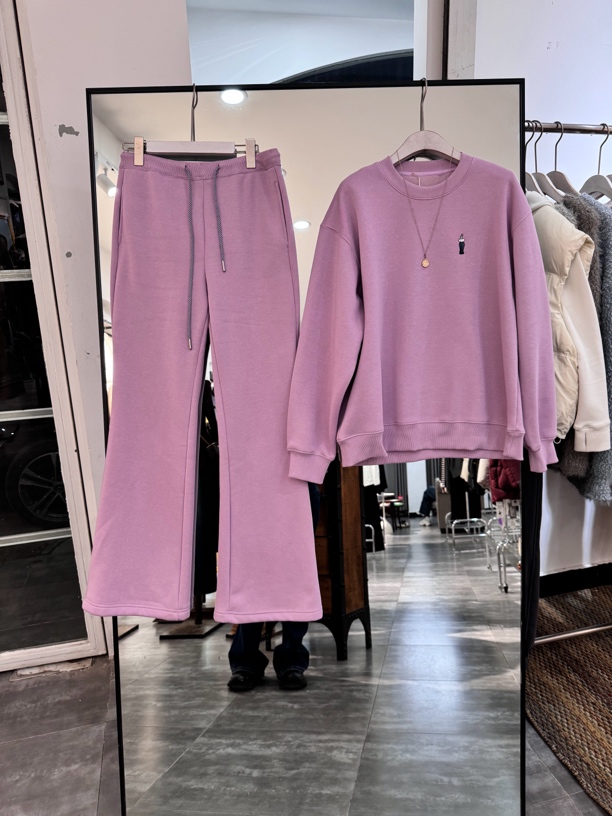 加绒加厚慵懒风休闲时尚套装微喇卫裤减龄显瘦