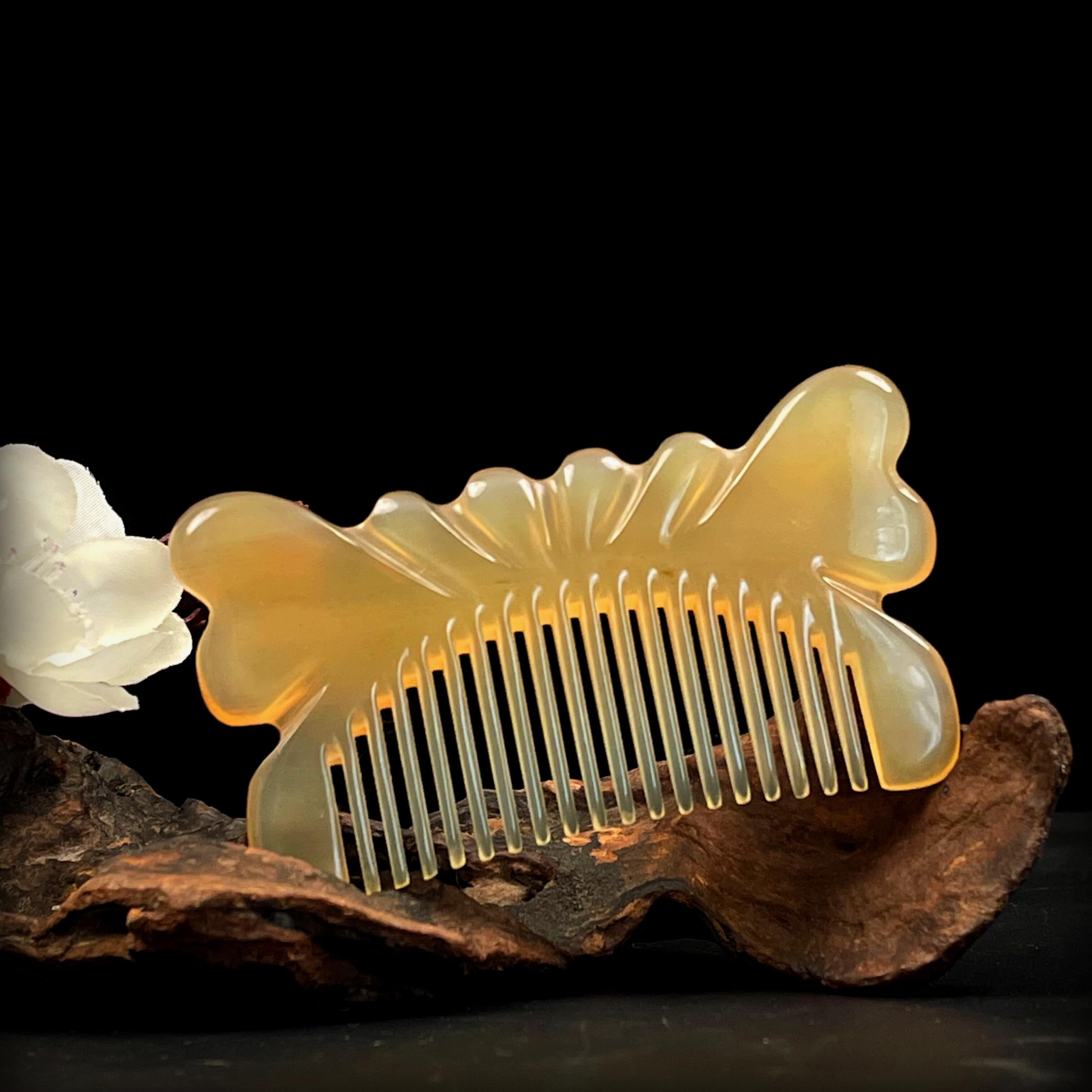 天然羊角蝴蝶密齿梳按摩梳理高端女士家用可爱精致便携防静电