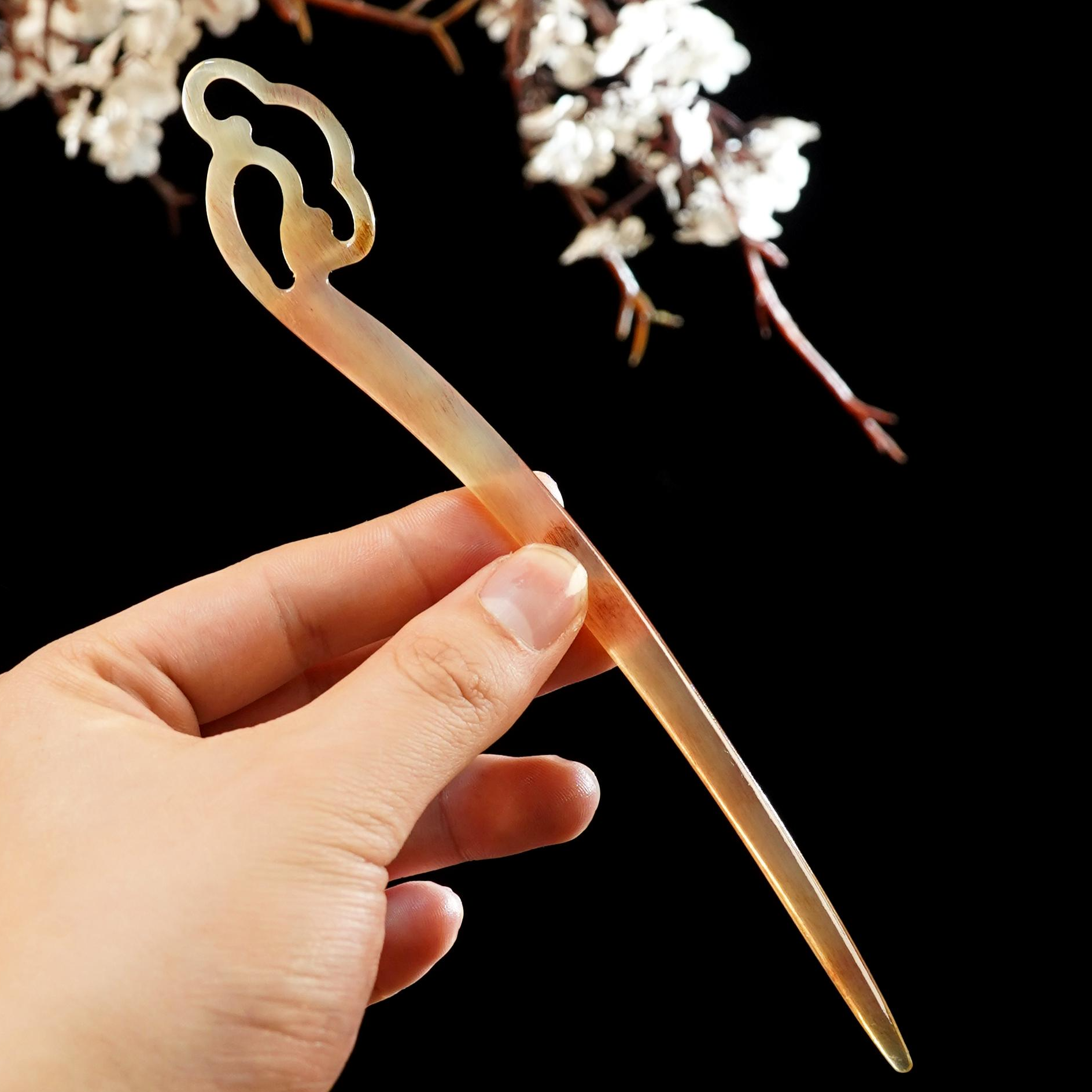 天然羊角新中式简约风凤凰盘发挽发古装精致便携中国风