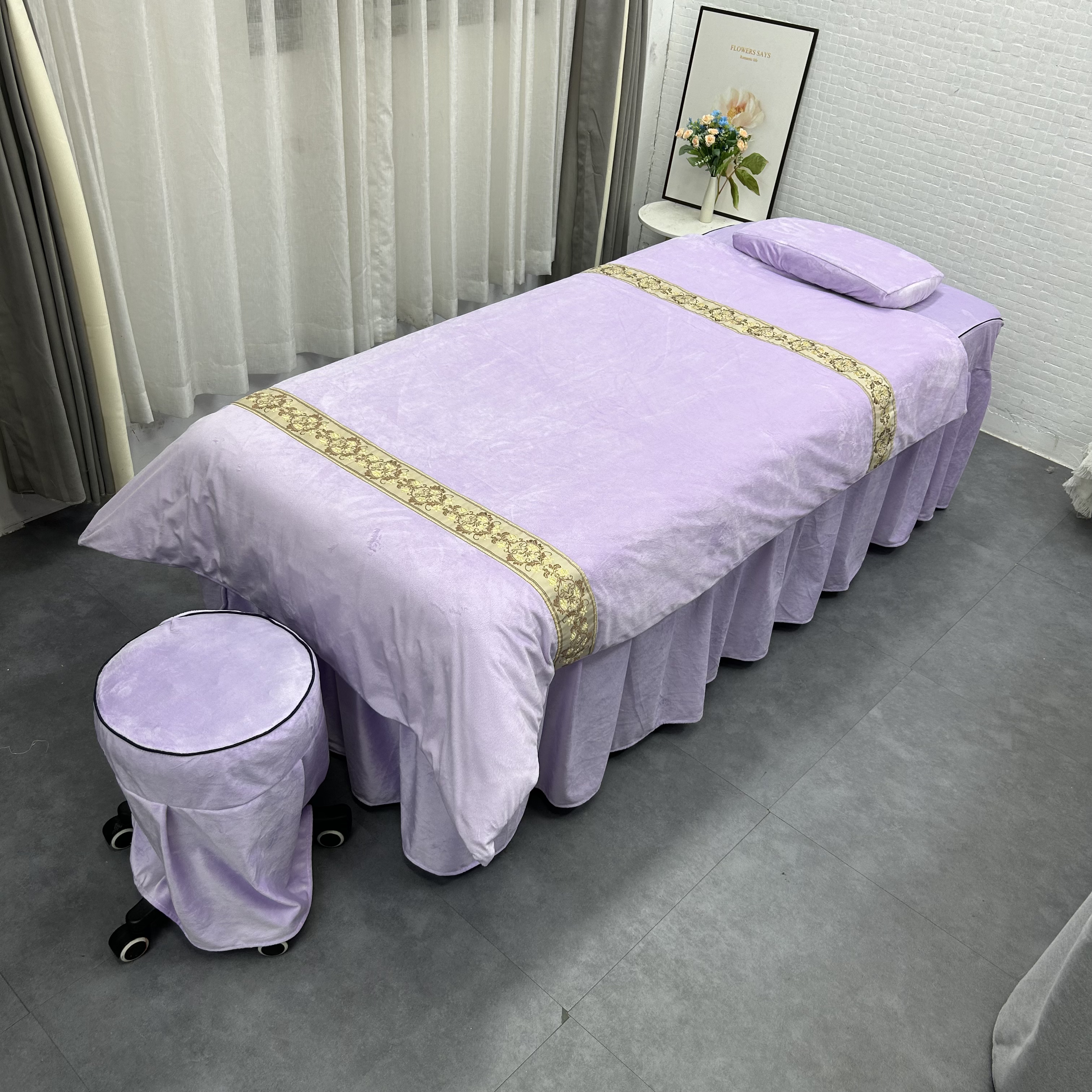 99浅紫色水晶绒宝宝绒加厚美容床品四件套按摩推拿理疗SPA会所减