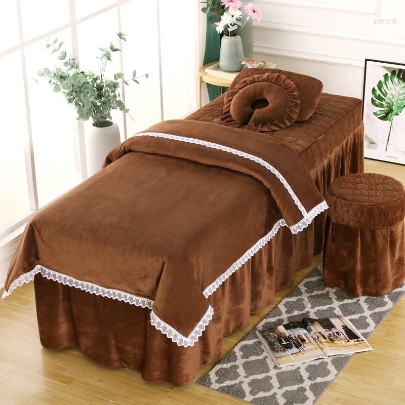 梓慕咖啡色美容床罩四件套按摩推拿理疗床罩