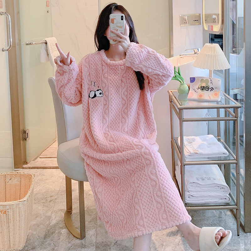 睡衣女款秋冬季2023年新款睡裙珊瑚绒加绒加厚加大码200斤家居服