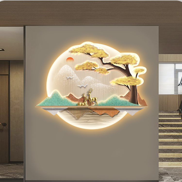 高级感新中式过道入户玄关灯光画装饰艺术展示品味美好生活