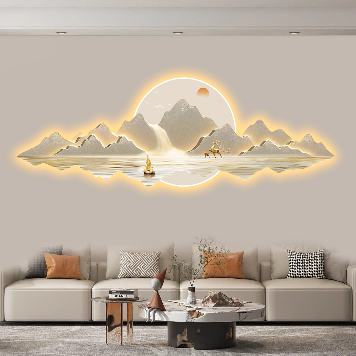 新中式轻奢LED氛围感无线充电艺术美观展示艺术清晰纹理产品家居