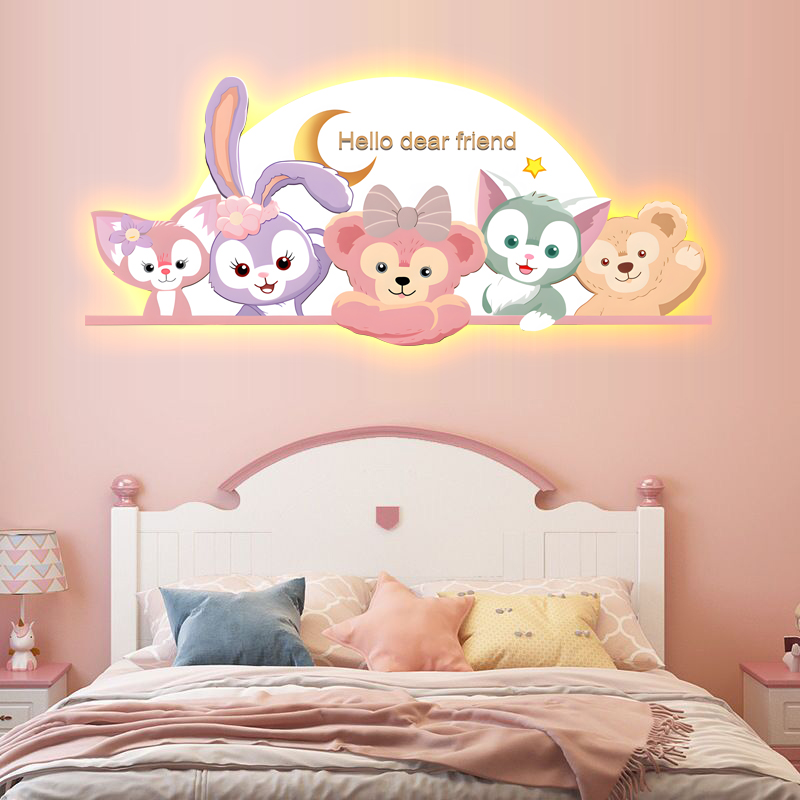 儿童公主房卧室沙发挂画可爱LED氛围感卡通壁灯装饰儿童公主房灯