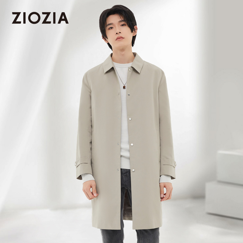 ZIOZIA通勤男装春季中长款风衣卡其色外套青年上衣ZCT21102
