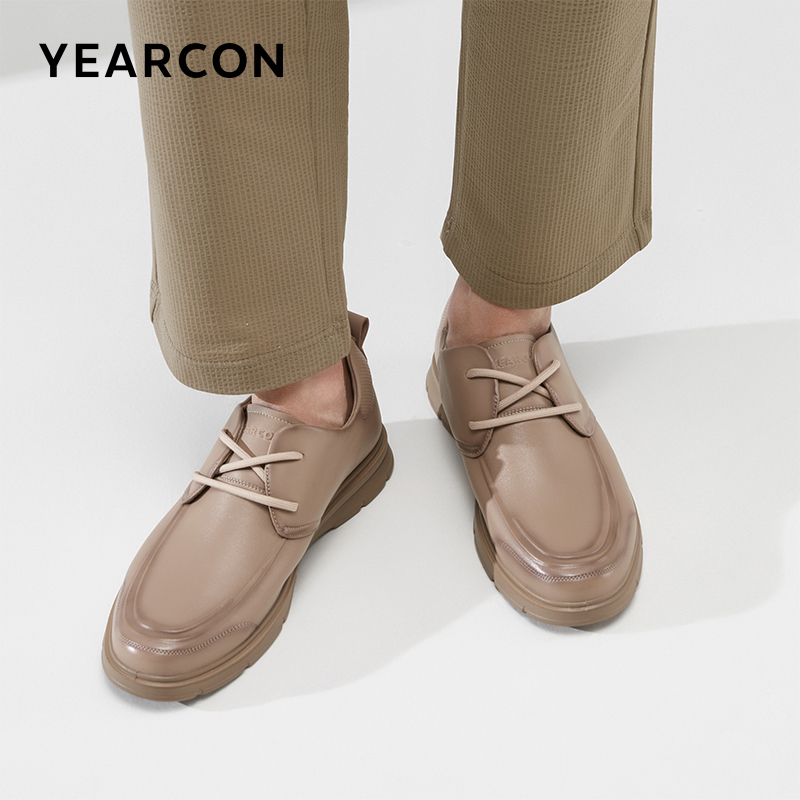YEARCON/意尔康男鞋男士舒适时尚休闲百搭粗跟圆头96382W羊皮鞋