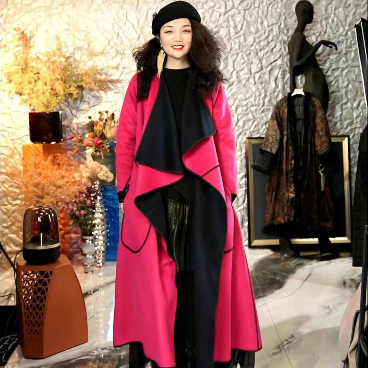 147篱君秋冬新个性大衣女高级感气质赫本百搭双面穿长款宽松外套