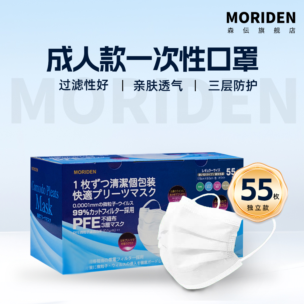 【2盒110 枚】森伝MORIDEN口罩独立包装白色