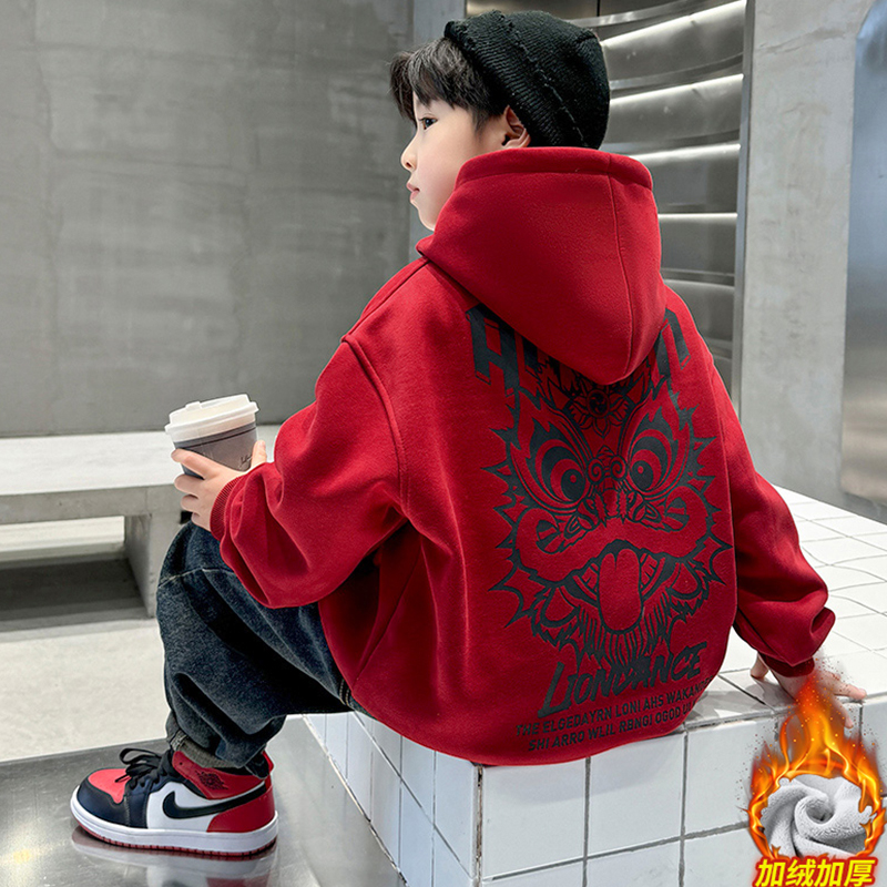 男童冬装卫衣加绒加厚2025新款儿童新年童装洋气过年拜年服本命年