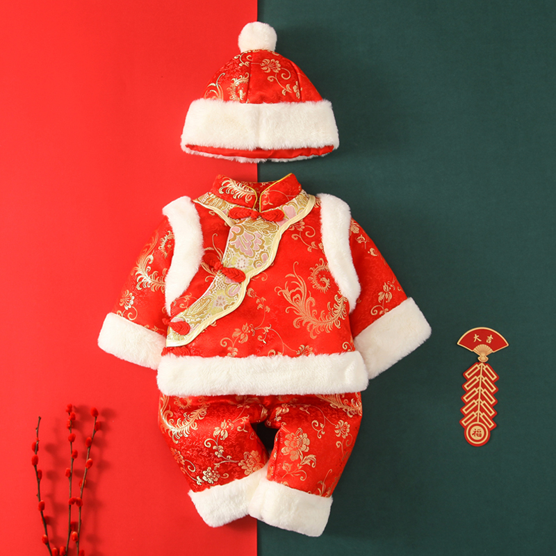 儿童唐装秋冬婴儿棉衣套装加厚男女宝拜年服男童抓周服中国风7103