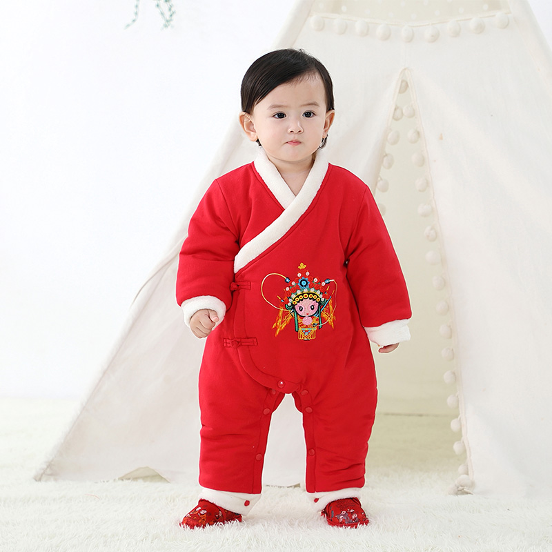女宝宝连体哈衣爬服女童婴儿秋冬满月百日周岁服拜年服 1966