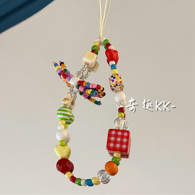 原创自制ins少女心糖果色串珠手机链条ccd相机挂饰钥匙手机壳挂绳