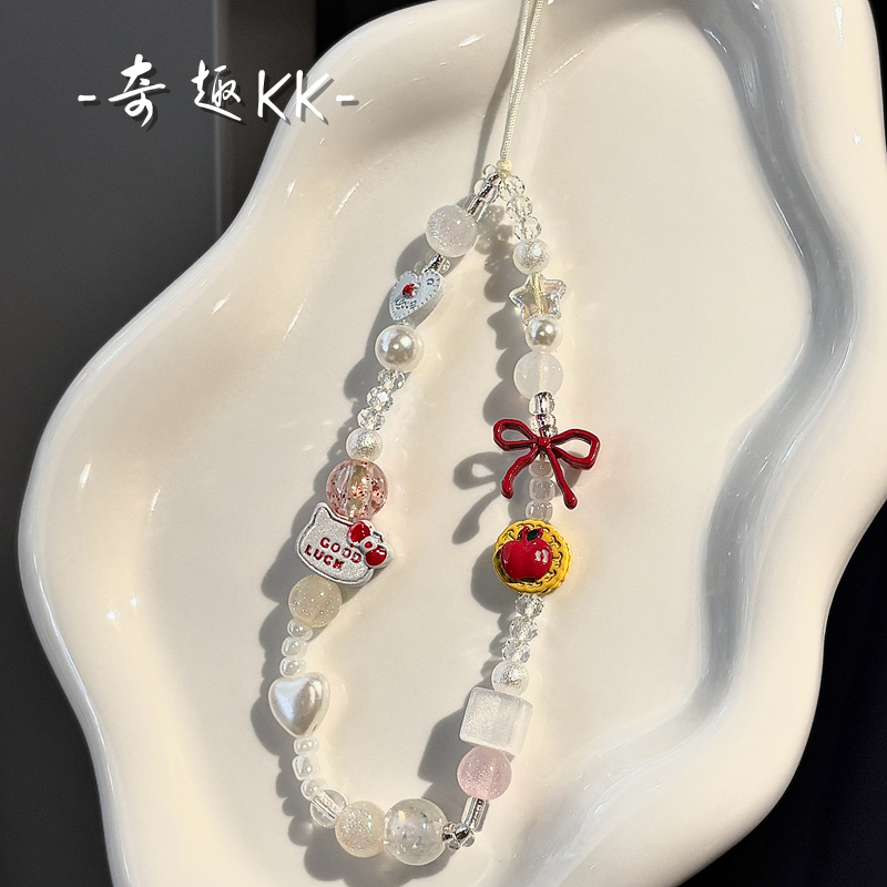 原创自制小红书同款kt猫串珠手机链ccd相机挂饰钥匙手机壳挂绳ins