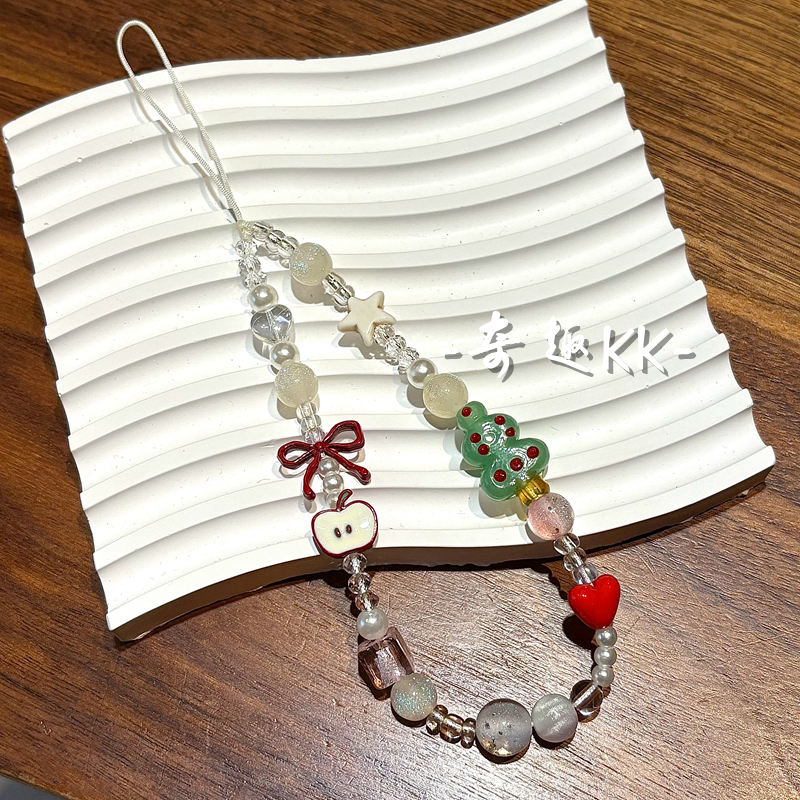 原创自制ins风可爱圣诞树苹果串珠手机链ccd相机挂饰手机壳挂绳女