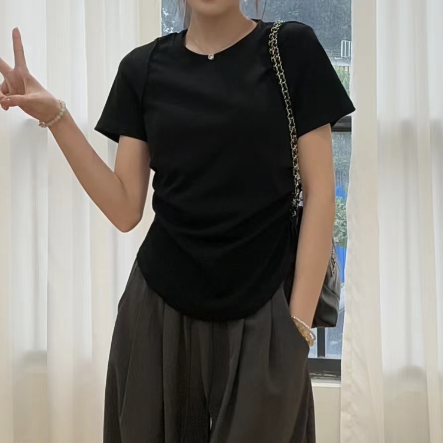 DALIANSU/大脸酥-3372   春夏正肩T恤修身美式纯色显瘦短袖上衣