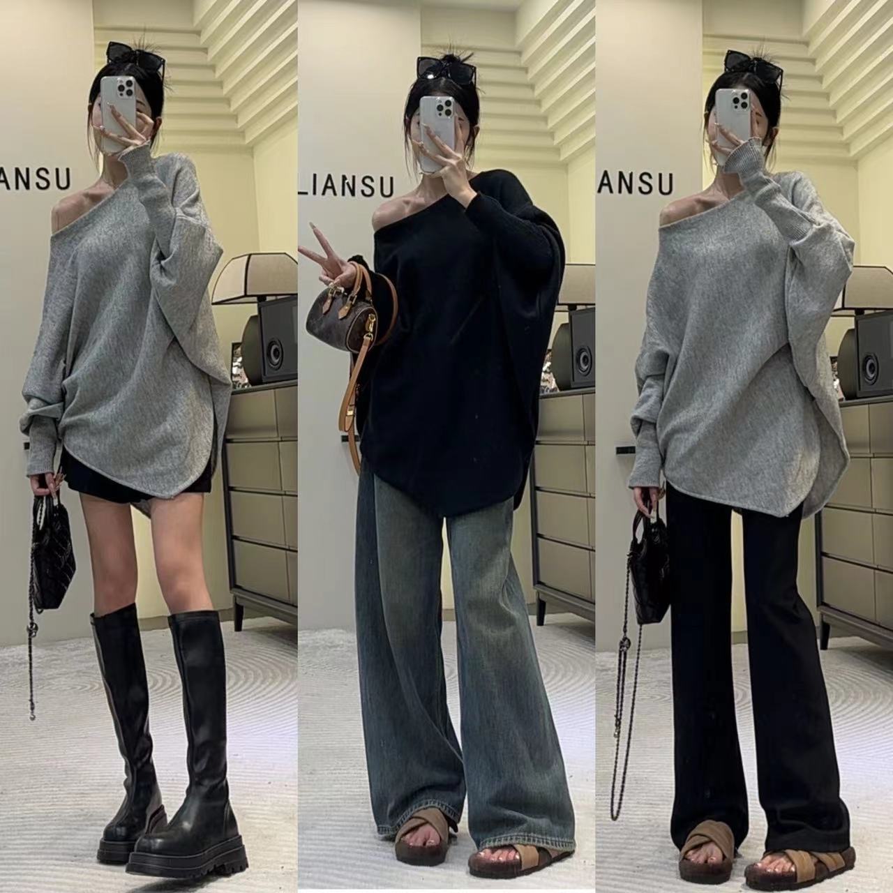 DALIANSU/大脸酥-3820 【 巴黎之恋】秋季设计感不规则针织上衣