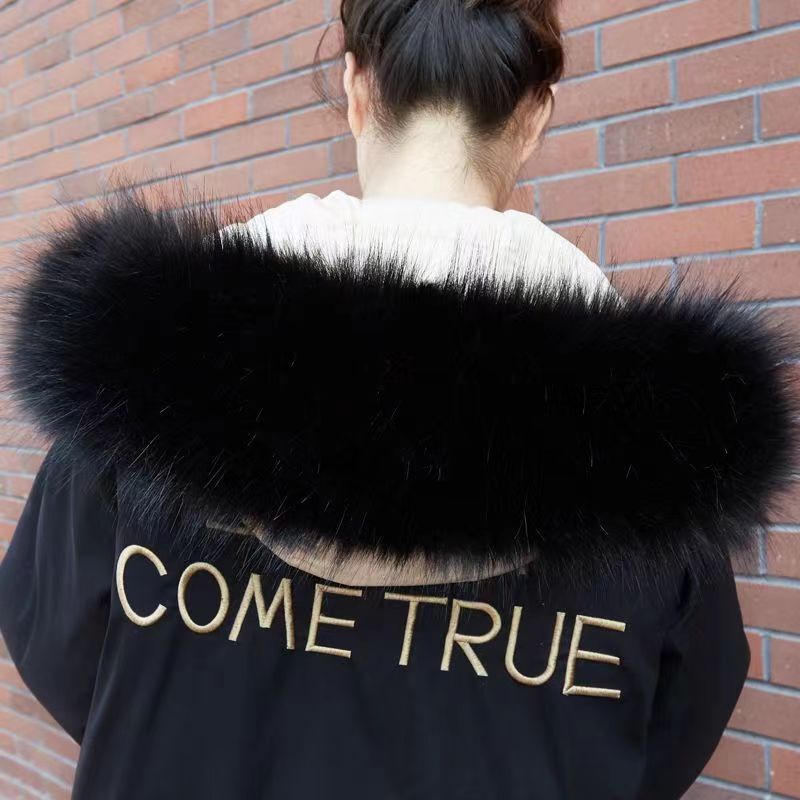 纯黑色貉子毛真毛毛领棉服派克服通用毛领男女通用时尚百搭冬季