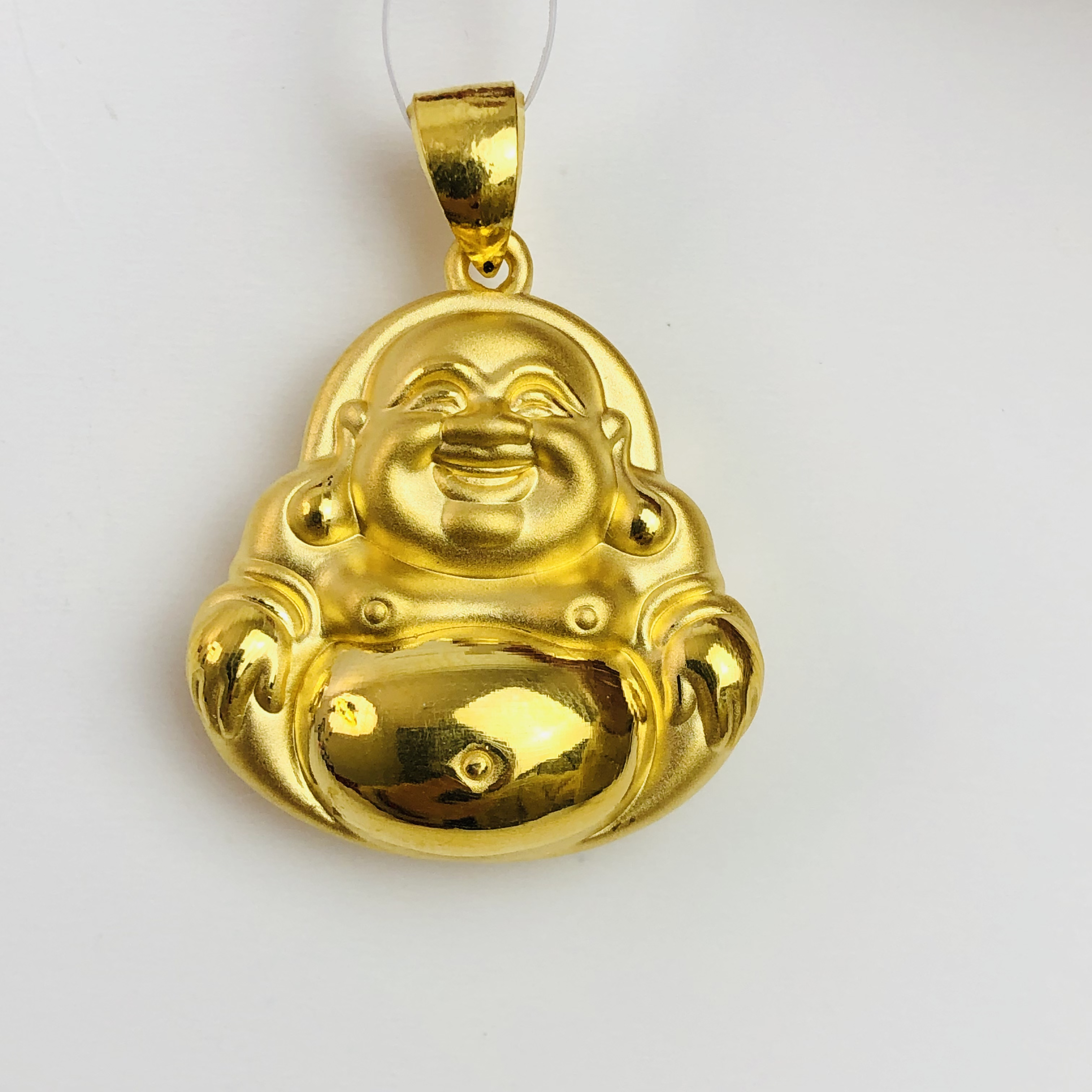 萃华足金花开见佛弥勒佛吊坠3D硬金工艺