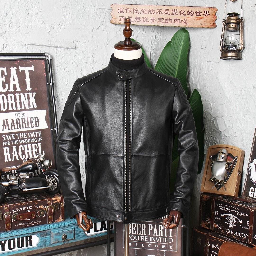 男士真皮皮衣 头层牛皮立领机车皮夹克 净版设计 男装真皮外套