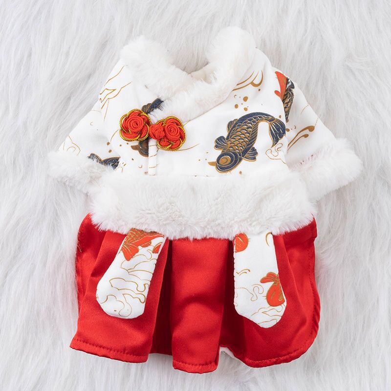 狗狗新年衣服秋冬鲤鱼唐装四脚喜庆柯基小型犬猫咪中国风宠物服饰