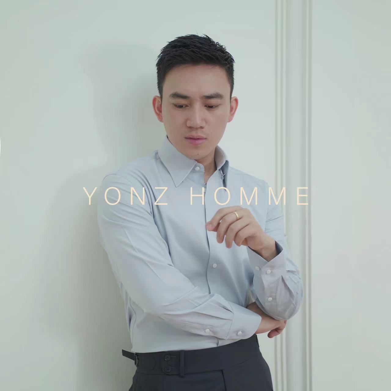 YONZ HOMME大尖领男士长袖衬衫竹纤维男生衣服高级感