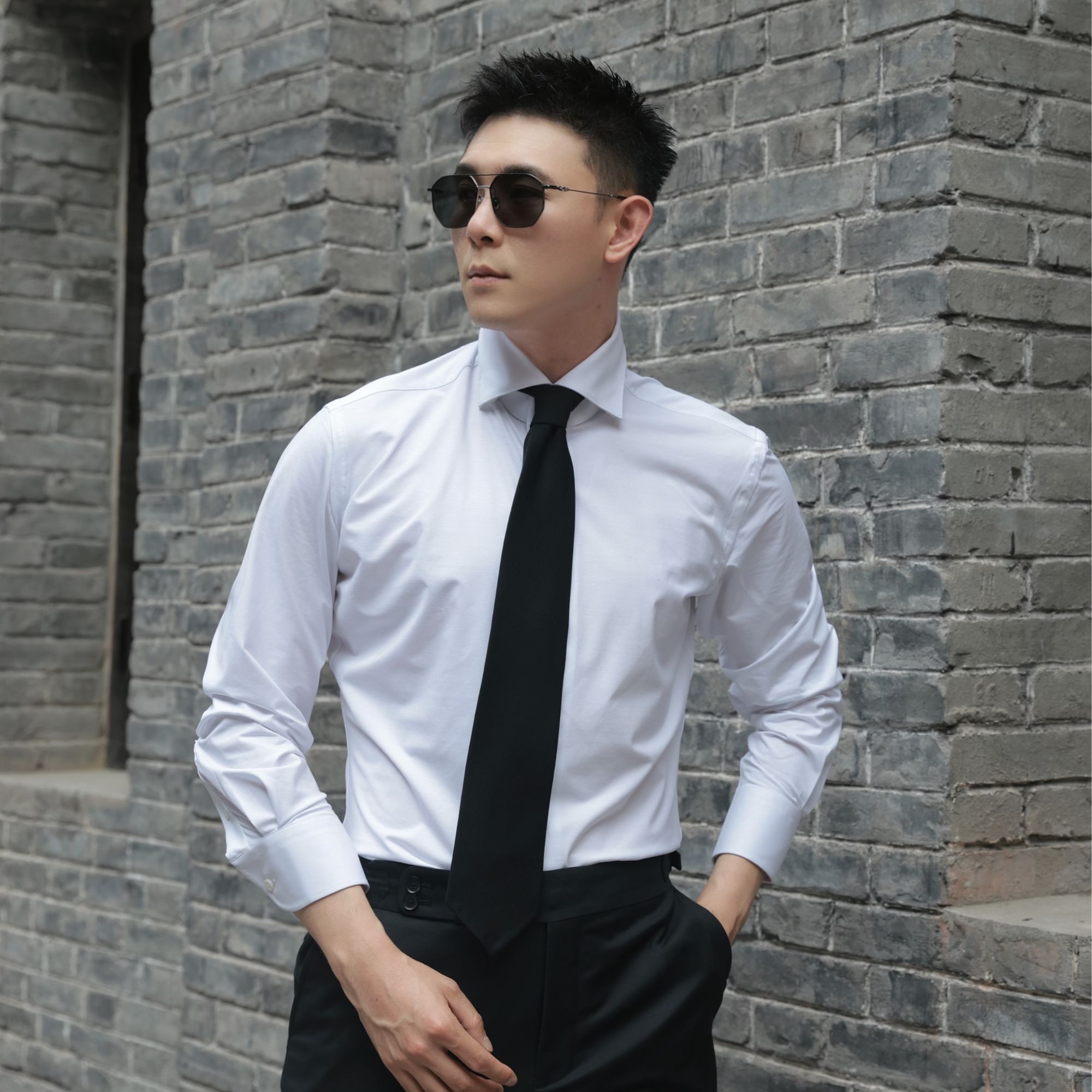 YONZ HOMME温莎领衬衫男士衬衣长袖白色职业风衣网红洋气炸街男装