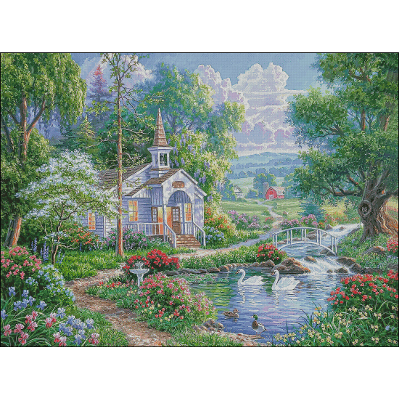 【ZZ0857-天鹅湖畔风景】2024新款十字绣客厅简约现代风景