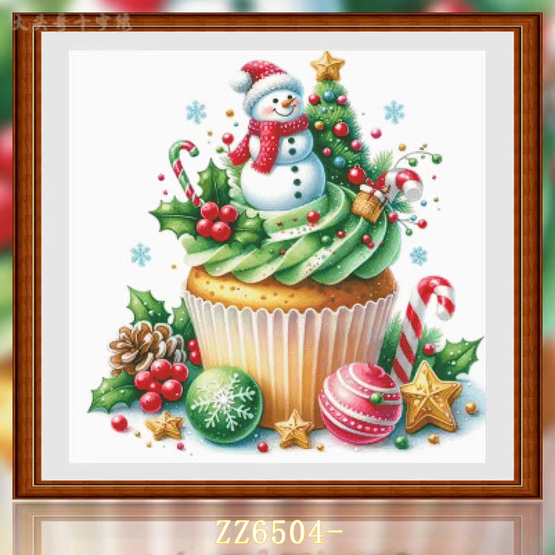 【ZZ6504-圣诞雪人小蛋糕】十字绣2024新款自己绣手工小件风景