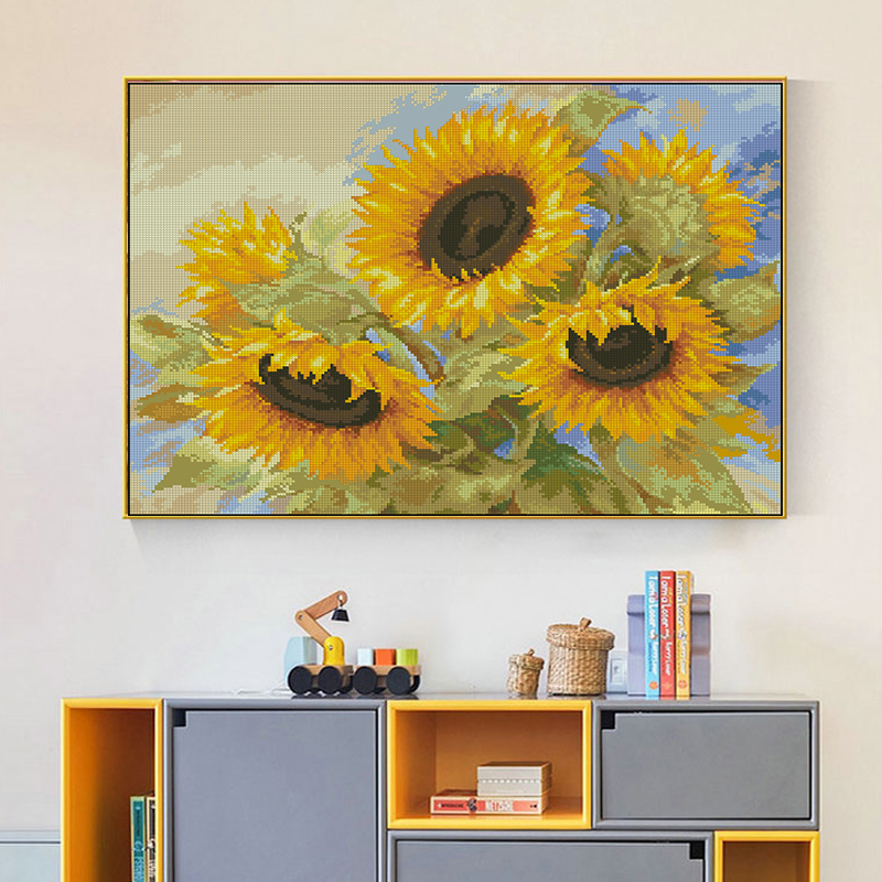 定制H3580-美丽向日葵十字绣2022新款绣向日葵客厅卧室小格纯棉线