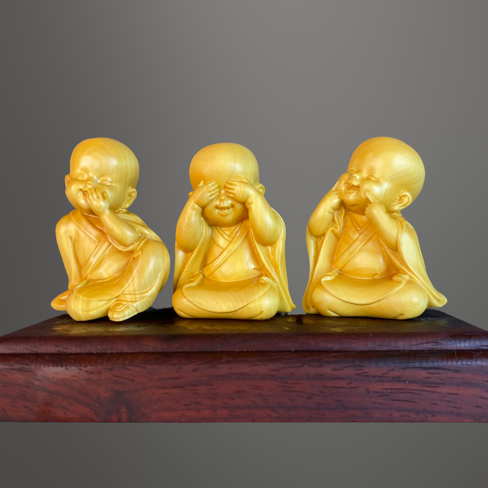 三不小和尚黄杨木雕不说不看不笑工艺品