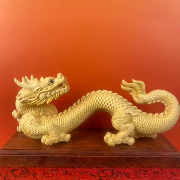 加拿大桧木生肖龙木雕摆件工艺品长23公分