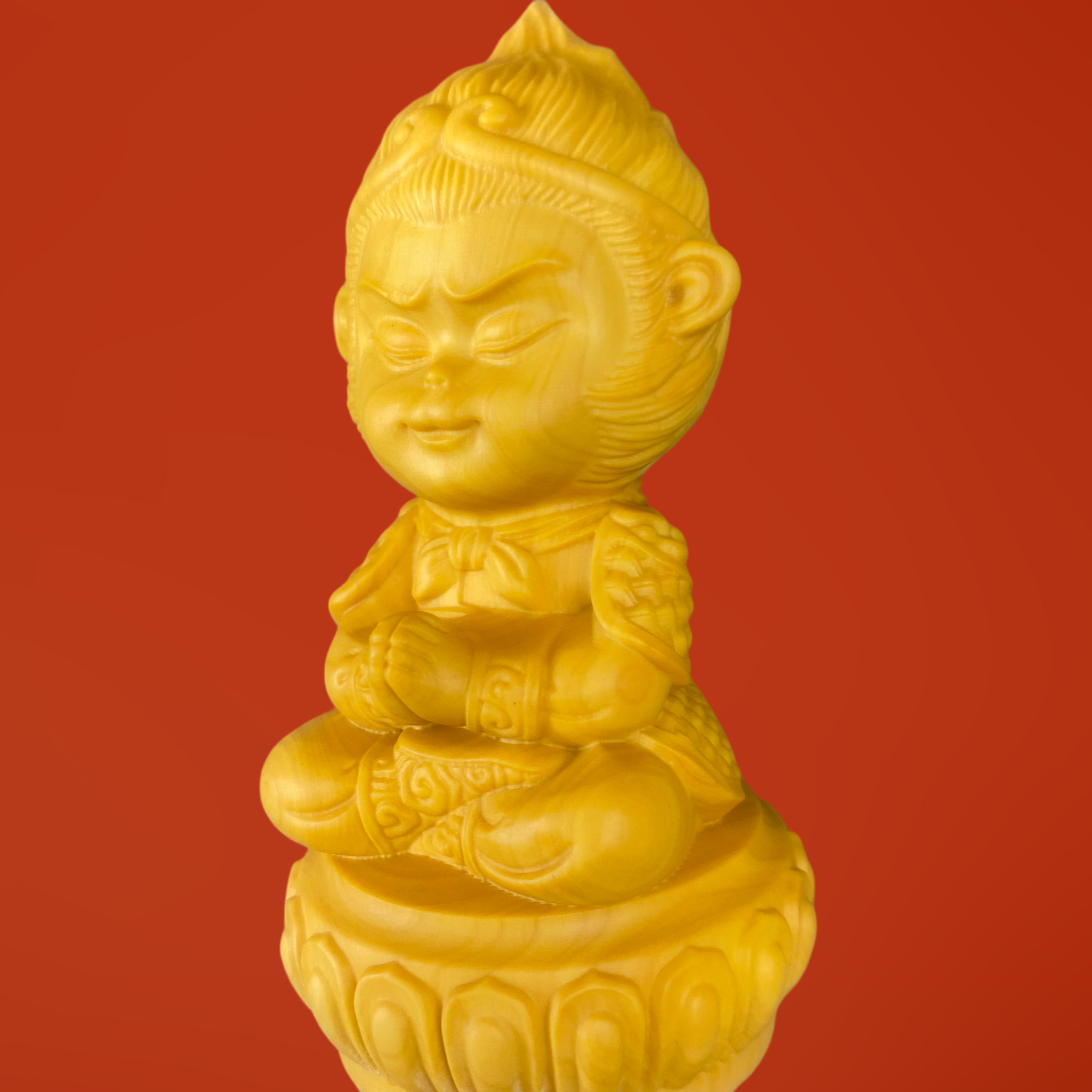 Q版黑悟空神话黄杨木雕孙悟空摆件