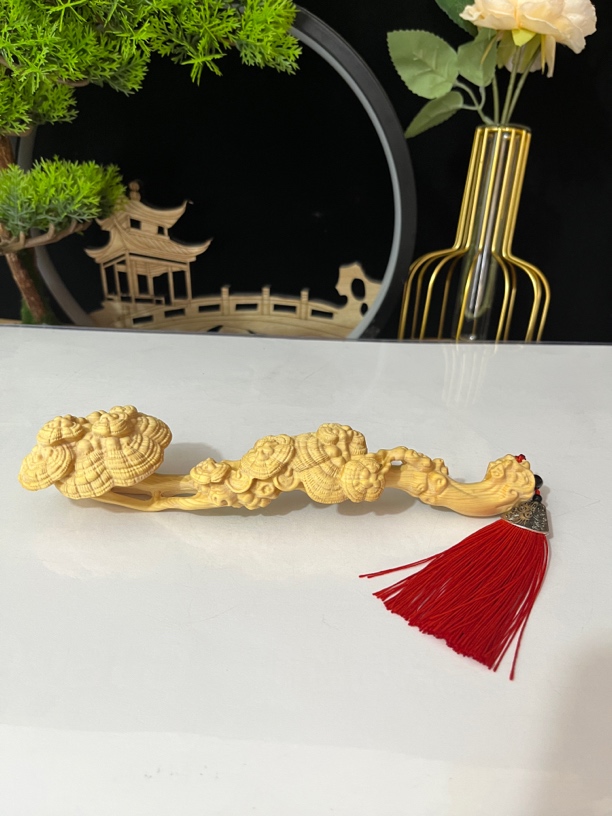 黄杨木灵芝如意实木如意木雕工艺品摆件10公分20公分