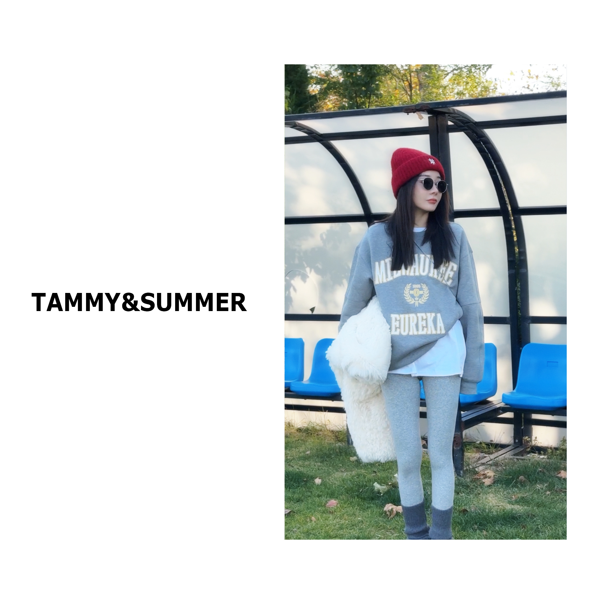 【Tammy&Summer】宽松灰色慵懒风字母刺绣时尚百搭圆领卫衣80425