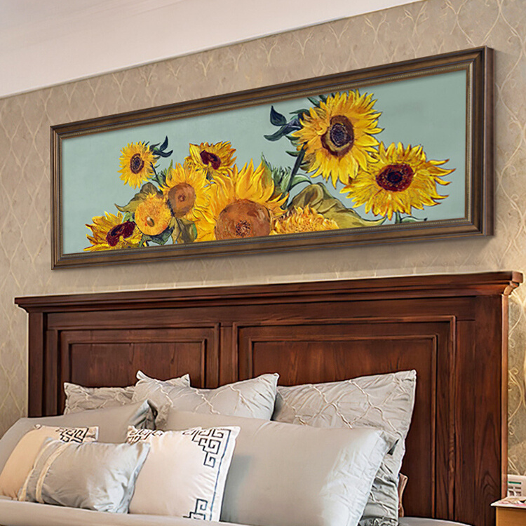向日葵装饰画卧室画床头挂画美式客厅主卧墙面壁画梵高大芬油画村