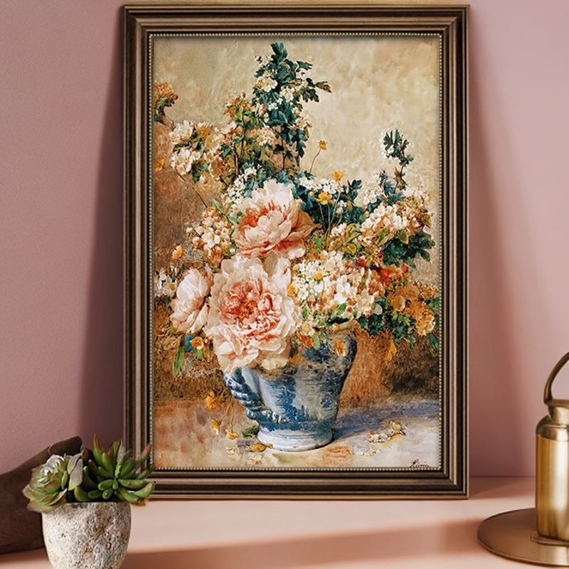 牡丹花玄关装饰画美式挂画客厅清洁正进门沙发背景墙画高级感欧式