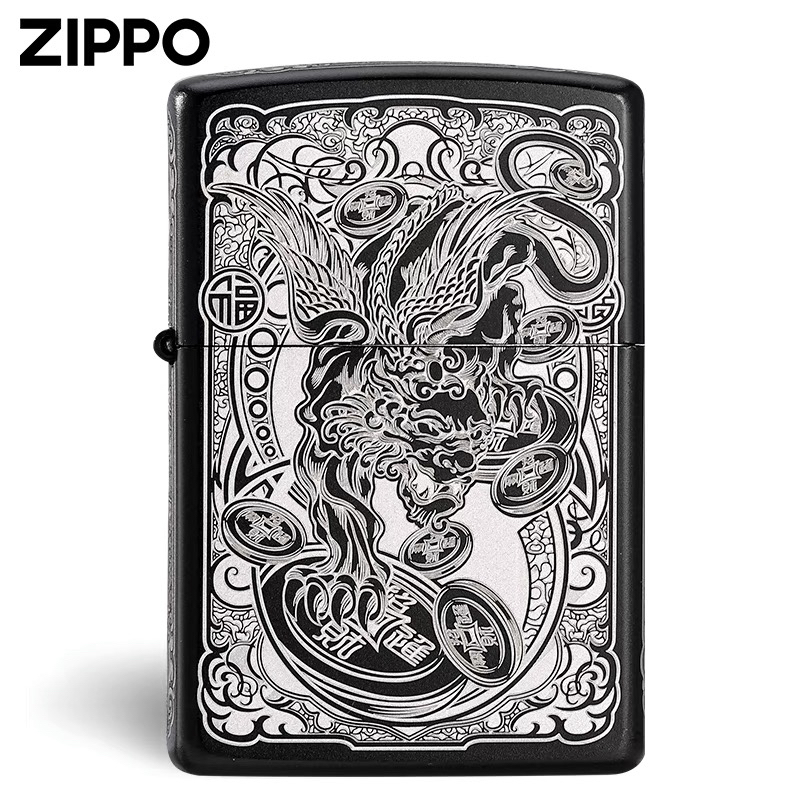 zippo官方正版打火机黑冰貔貅正品防风煤油打火机男朋友DYJ1