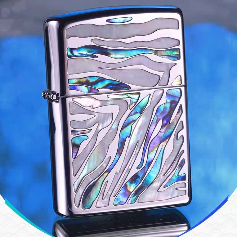 夜色zippo正品  万有引力系列 蓝色贝壳镶嵌 斑马图案