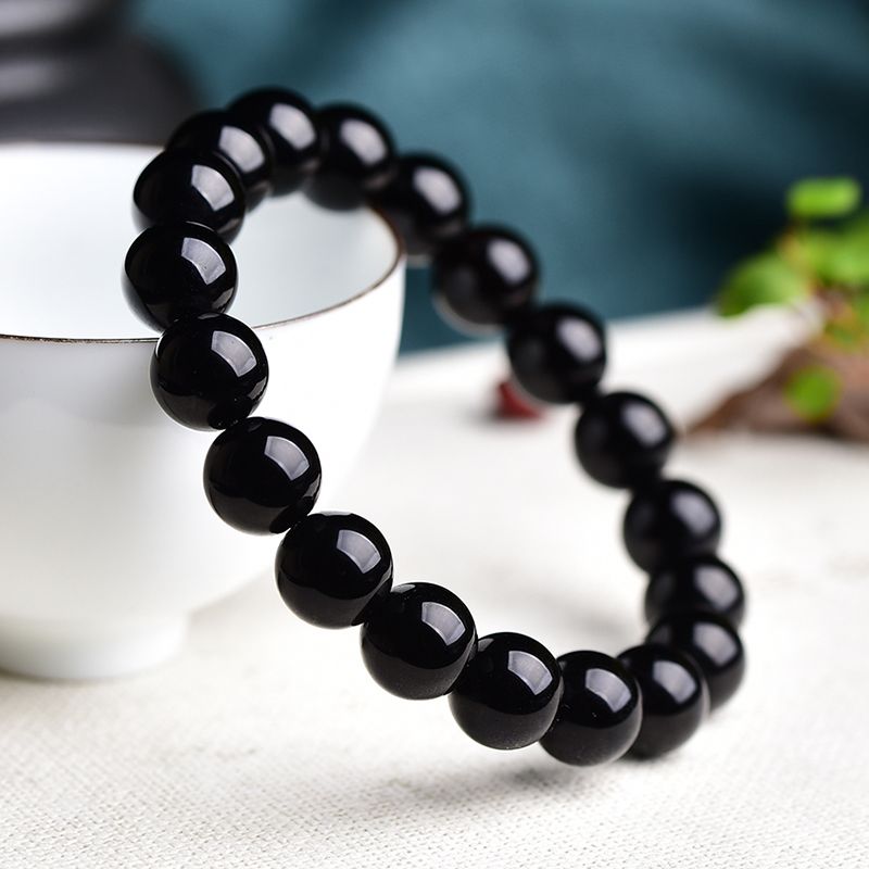 天然黑水晶手串黑水晶手链，晶体全净，无棉无裂，粒径11mm+左右