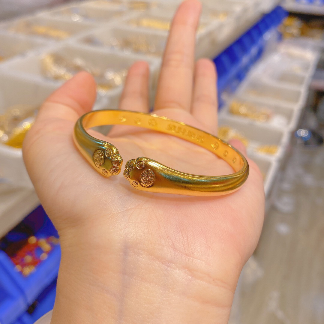 铜合金手镯 精工古法猫爪手镯开口实心精美百搭气质饰品