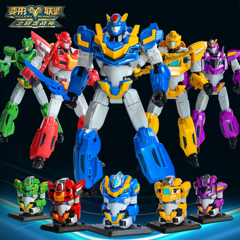 正版变形联盟玩具炫光人偶变形机器人战士男孩机甲普力士神机手