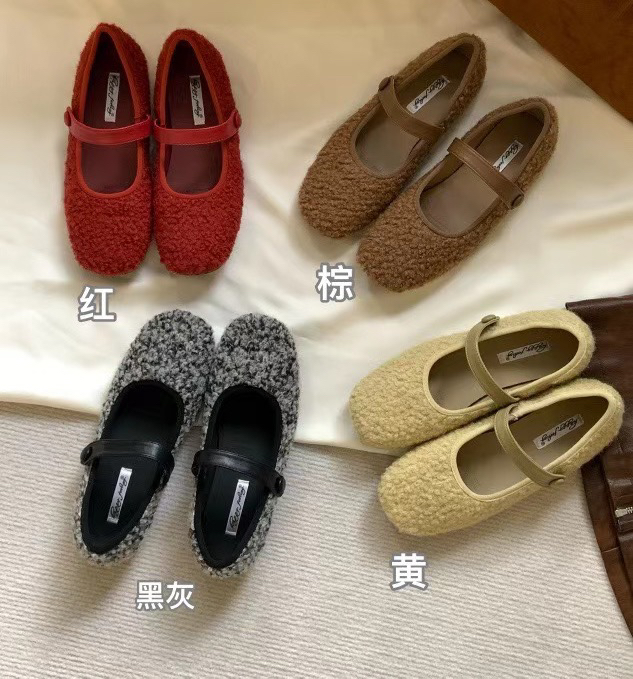 H 3-68 2024新款浅口方头玛丽珍鞋女复古毛毛鞋软底小香风单鞋